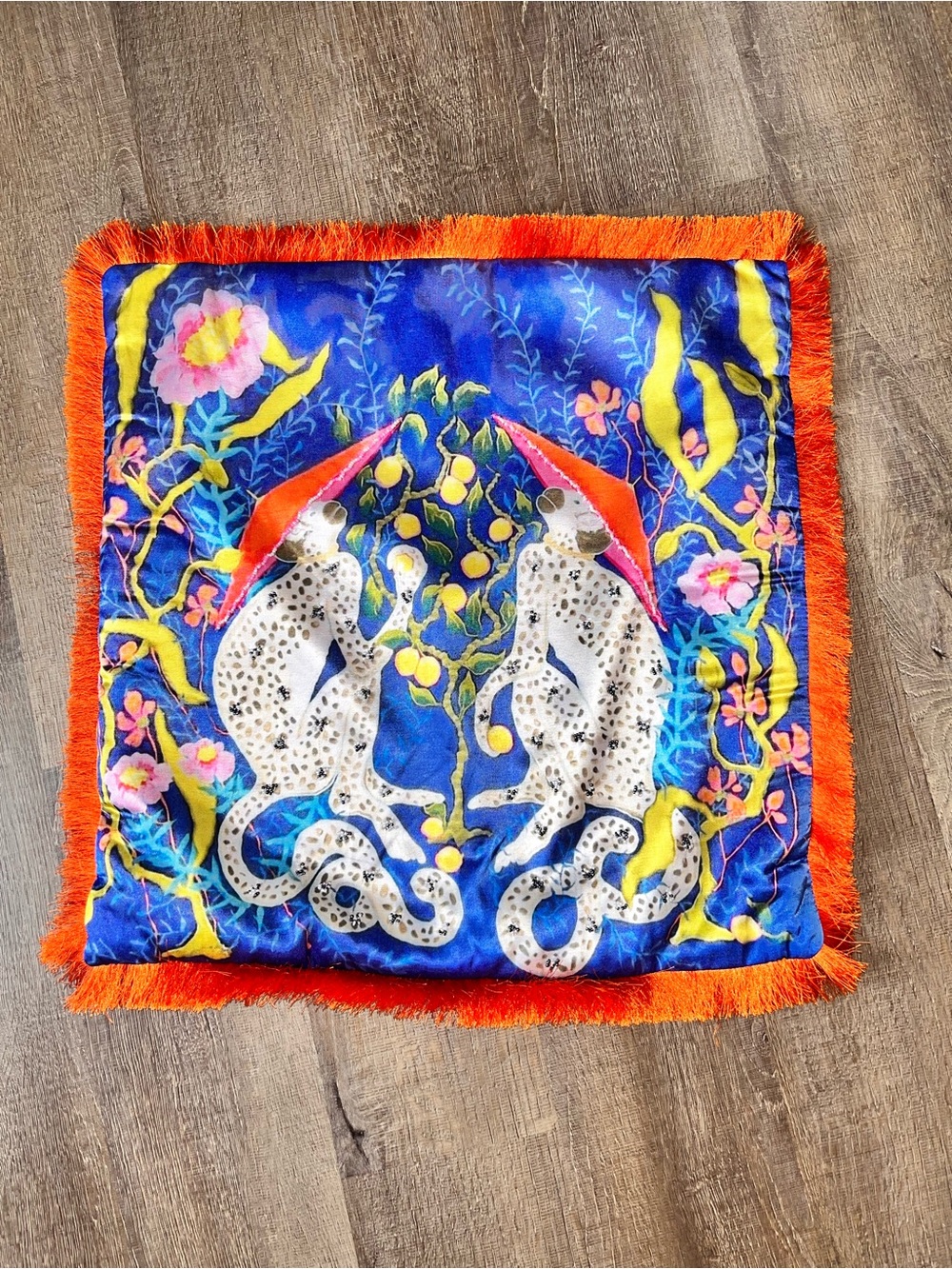 Paige Gemmel Chinoiserie Beaded Accent Pillow Cover Monkeys Lemons Bright Bold